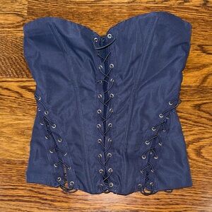 Princess Polly Navy Blue Corset Top with Lace-Up Detail